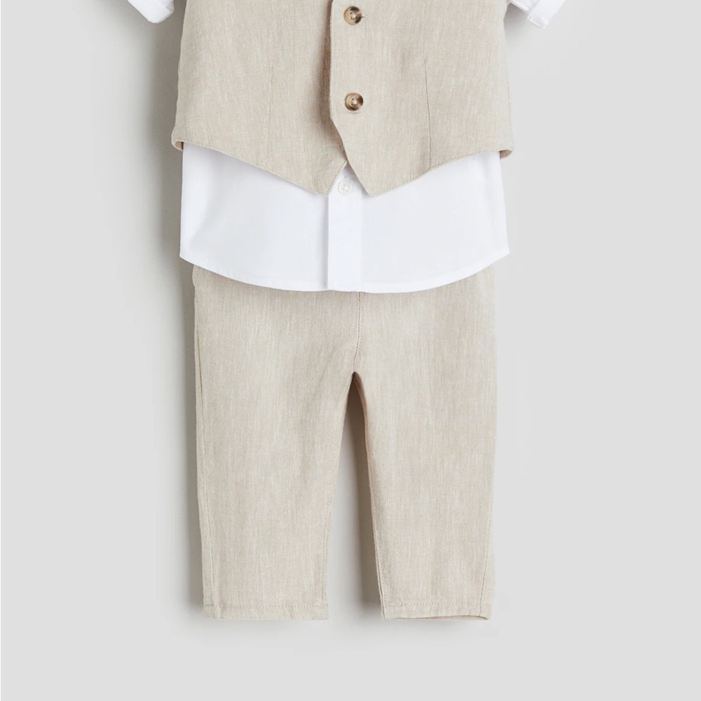 Beige Vest and Pants Set with White Shirt